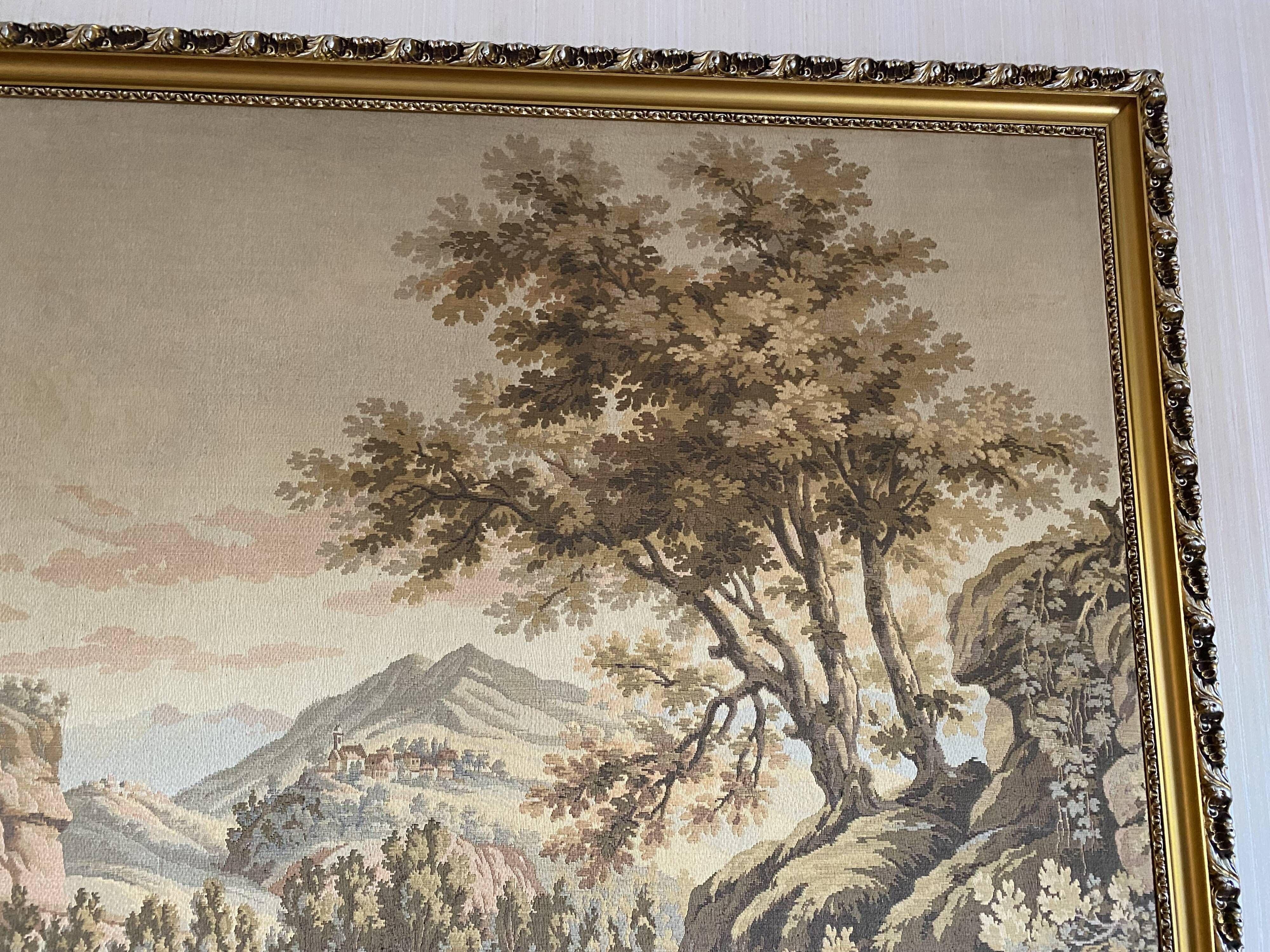 Tapestry wall hanging framed antique scene at the edge of the water