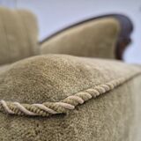 1950s, Danish relax armchair, green furniture velour, beech wood.