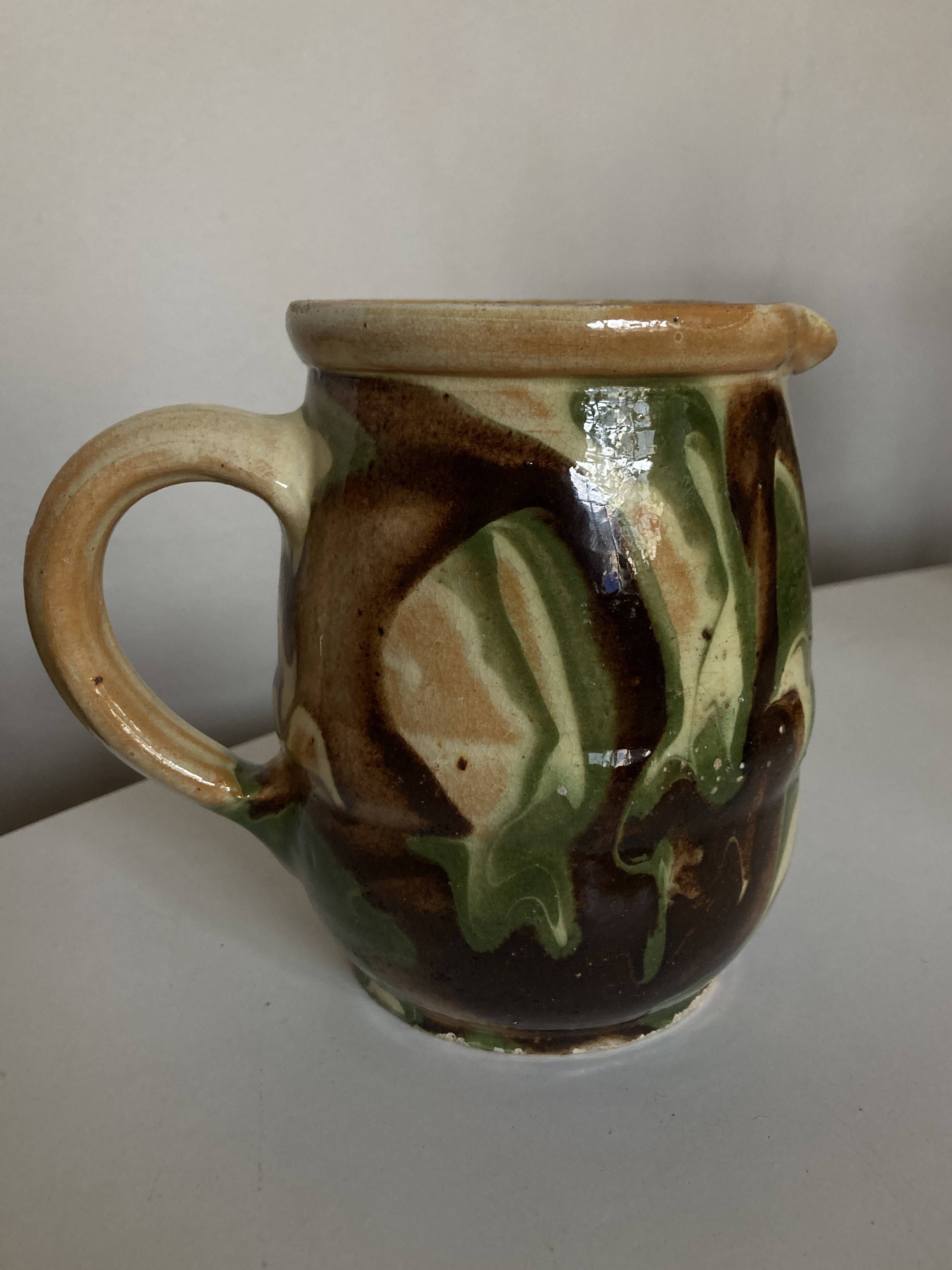 Glazed earthenware jug mixed clays Provence 1960