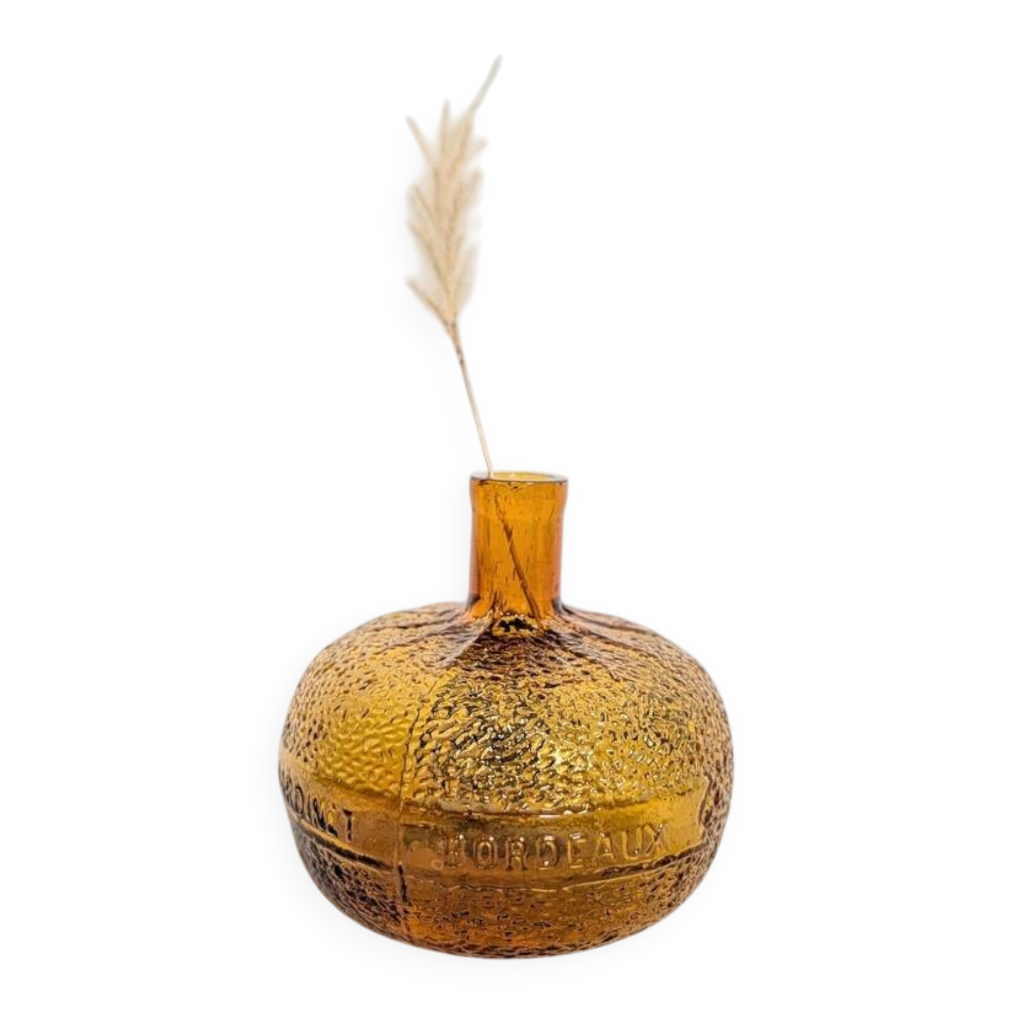 Bouteille en verre ambré texturé forme orange
