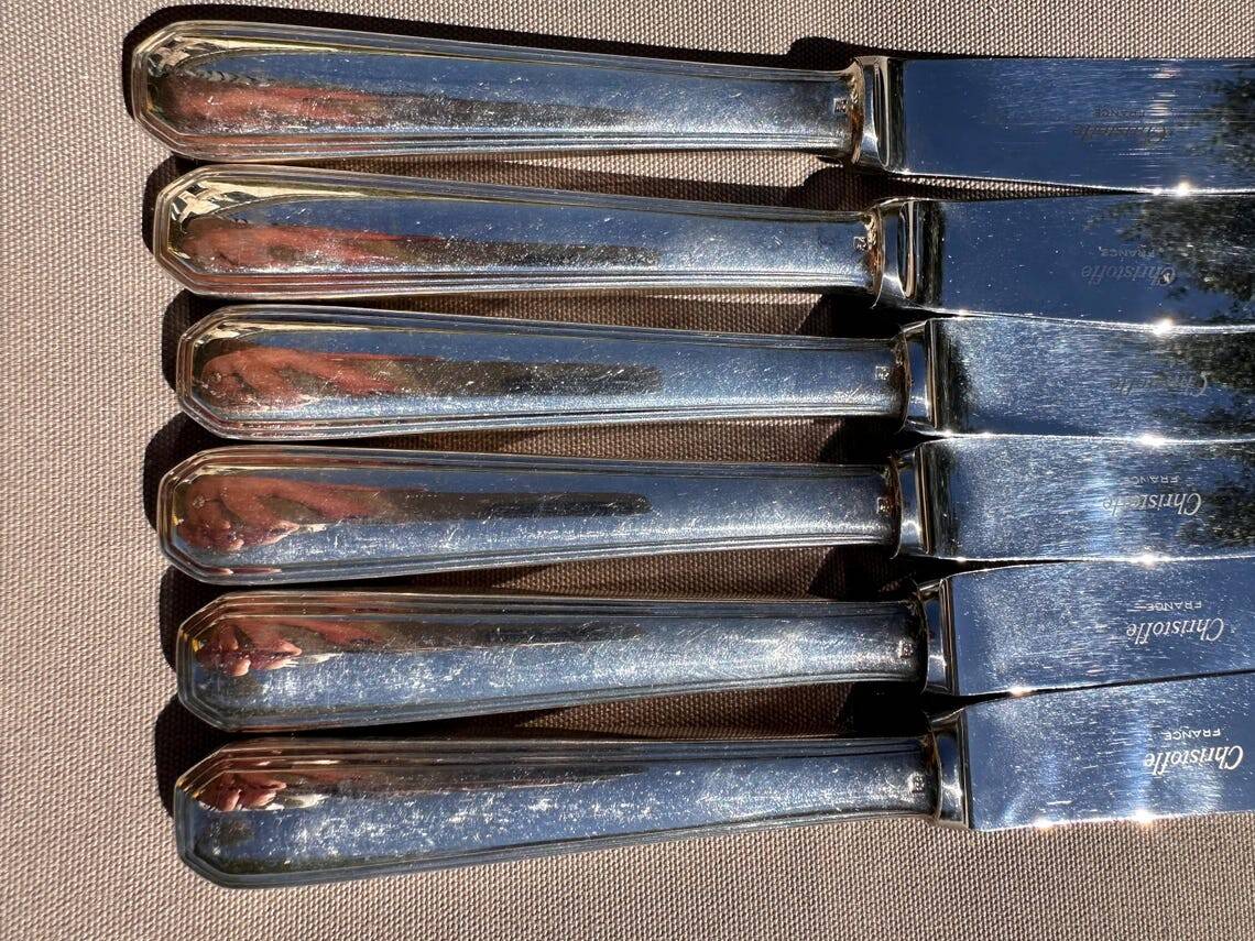 Christofle - Set of 6 Large Table Knives - America Model by Luc Lane