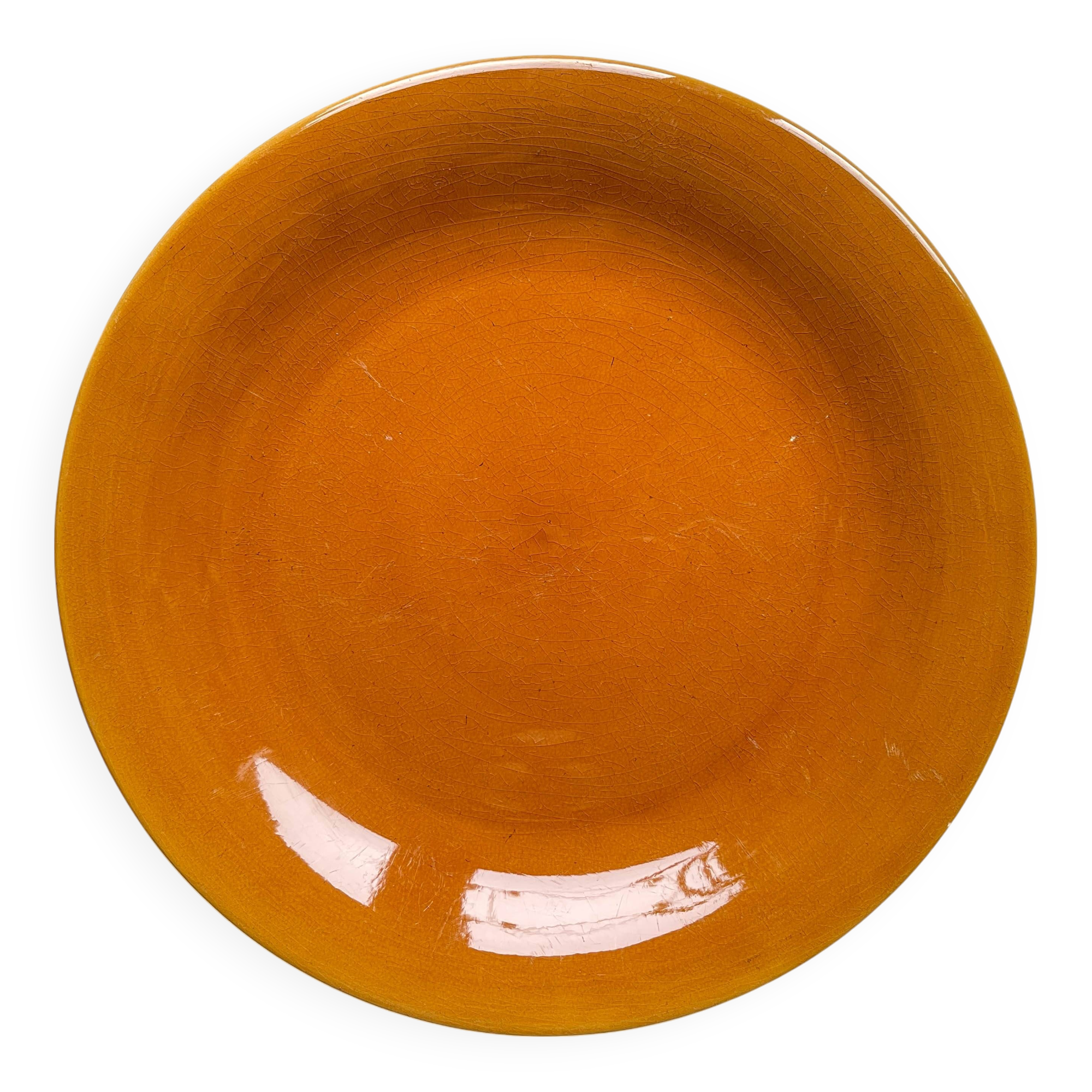 Vintage Longchamp amber earthenware dish, France 1970