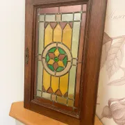 Rare - antique wooden furniture door with art nouveau stained glass