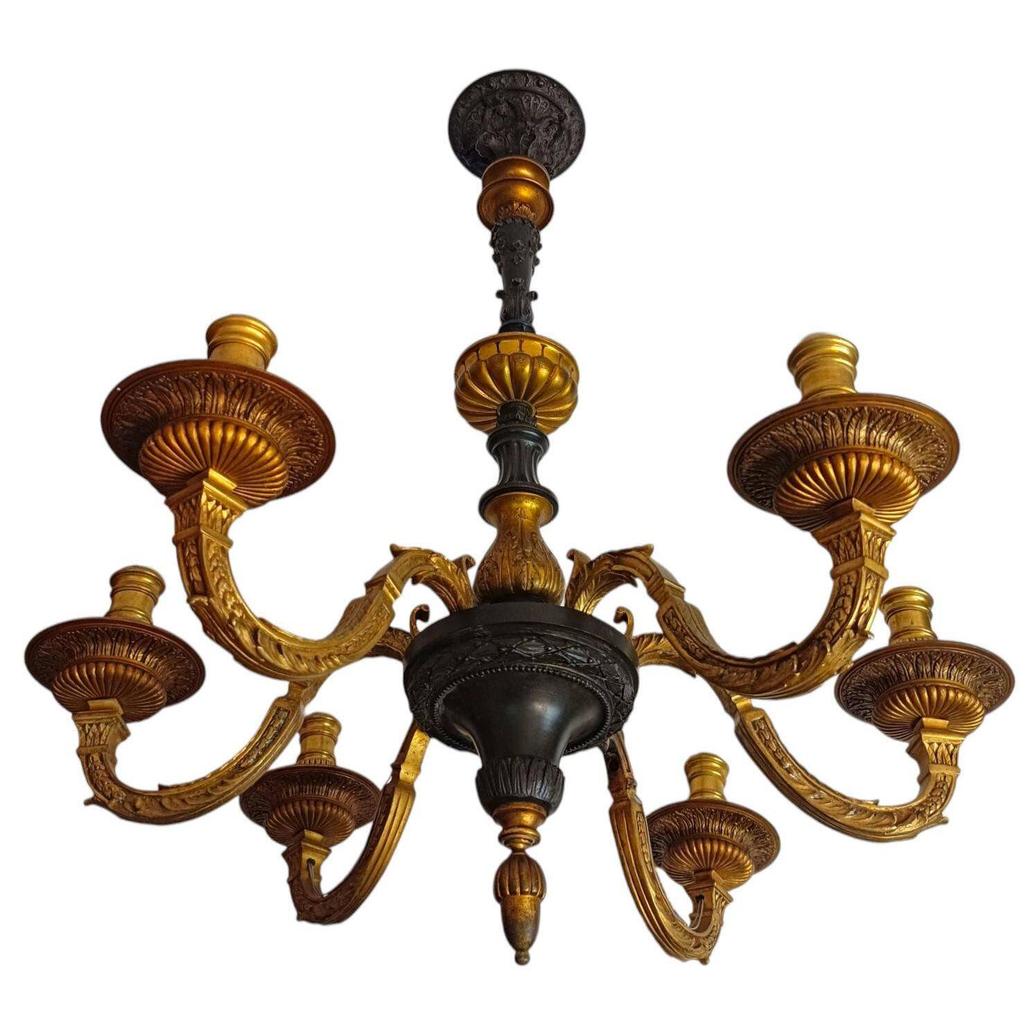 Victorian lustre in gilded and patinated bronze, Belle Époque ~1880