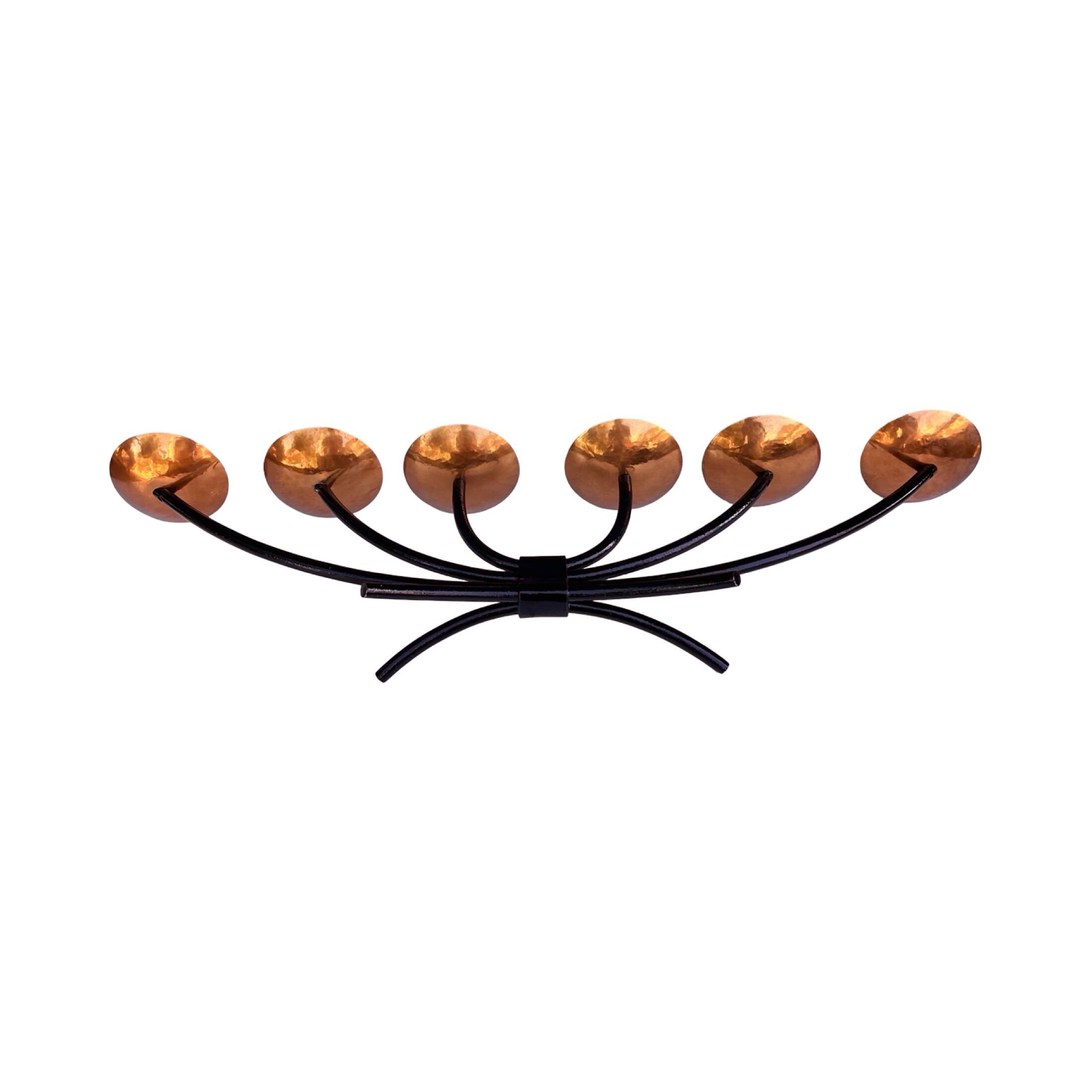 Metal candlestick with forged copper plates – metalwork, Scandinavia, 1970s