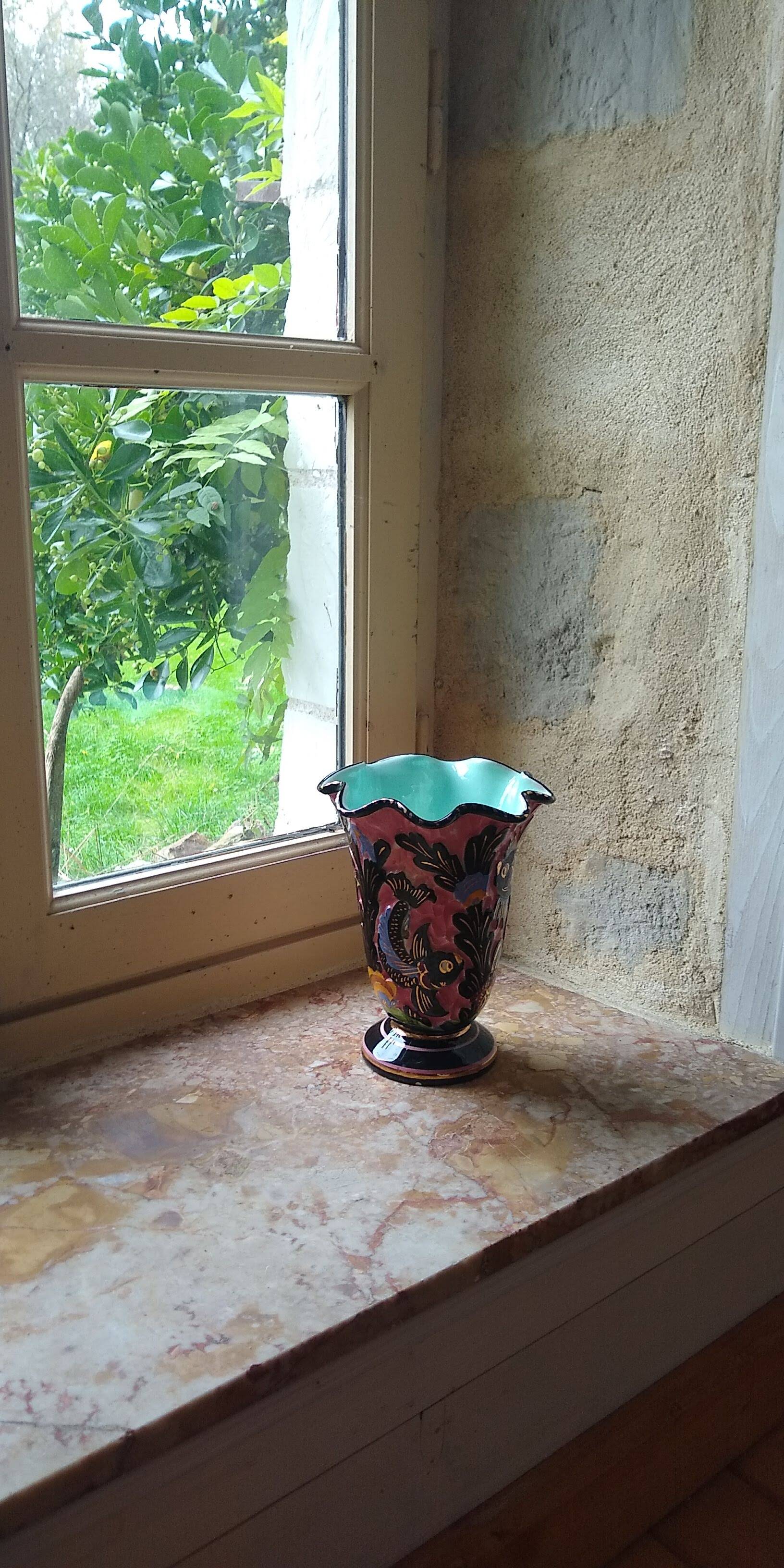 Vallauris vase signed Monaco with fish decoration
