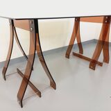 Vintage Marcello Gacita and Pierre Tiberi desk in smoked glass and plexiglass