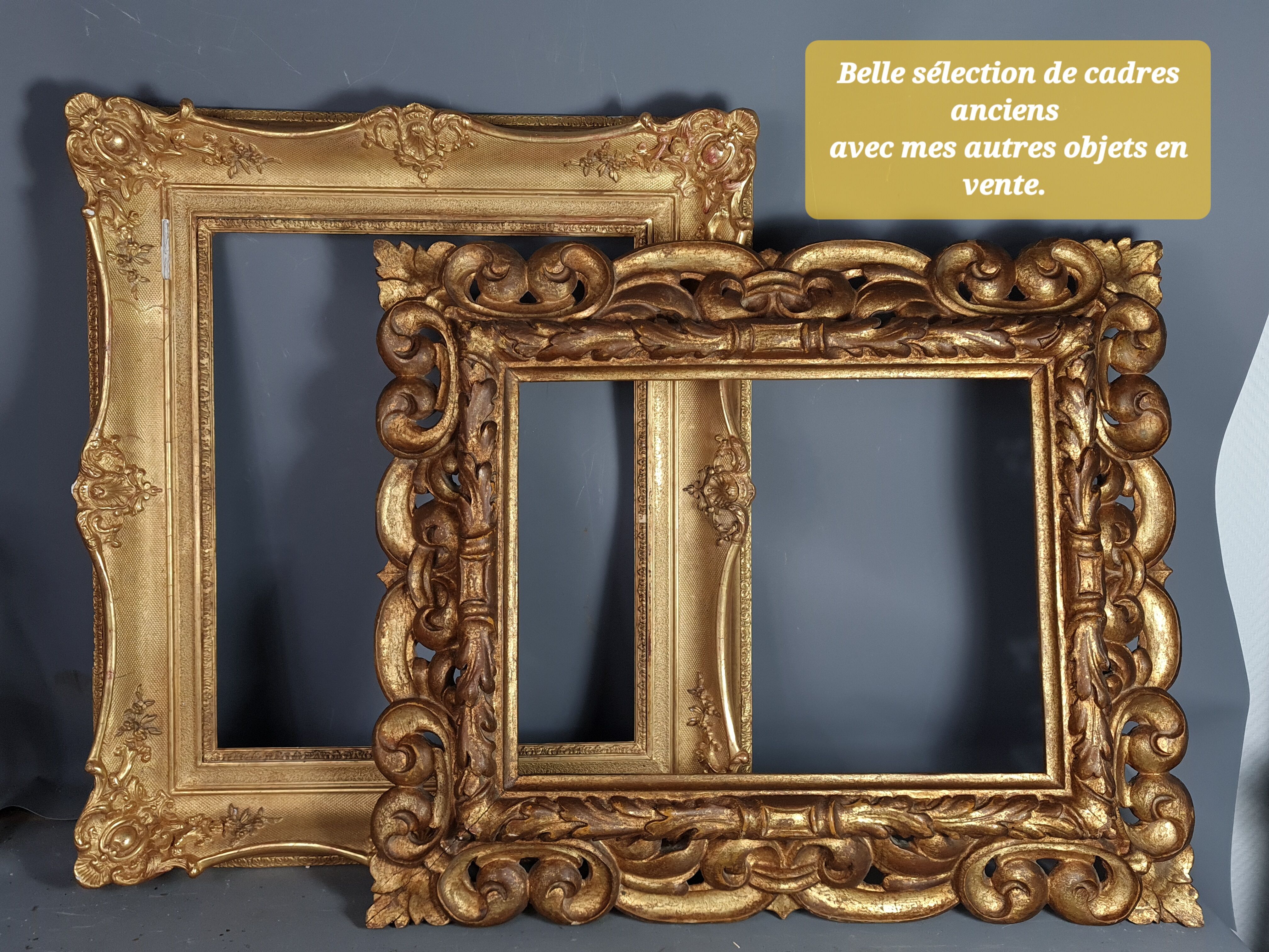 Cadre bois profil creux doré feuille d'or 35,5x32 feuillure  25x22 cm
