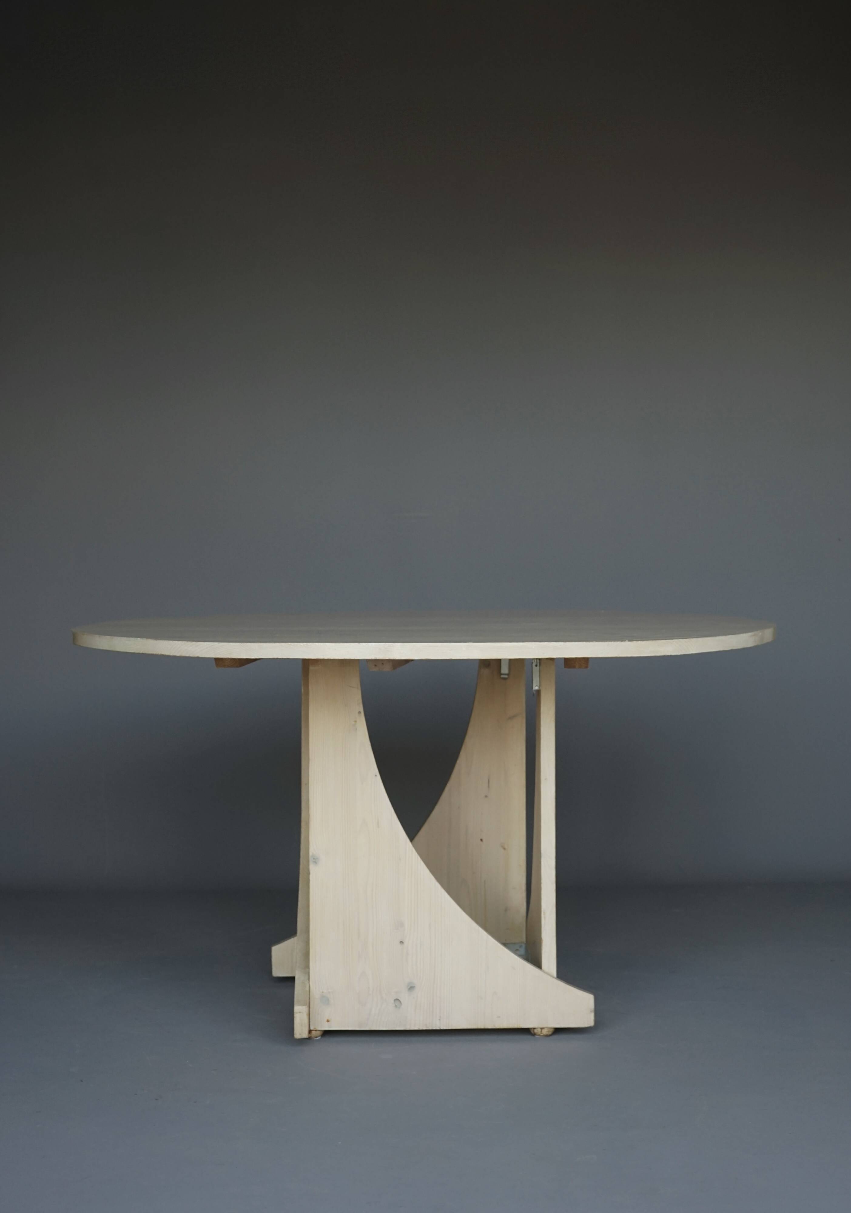 Architectural hand built Dining Table in white washed pine, 1970s