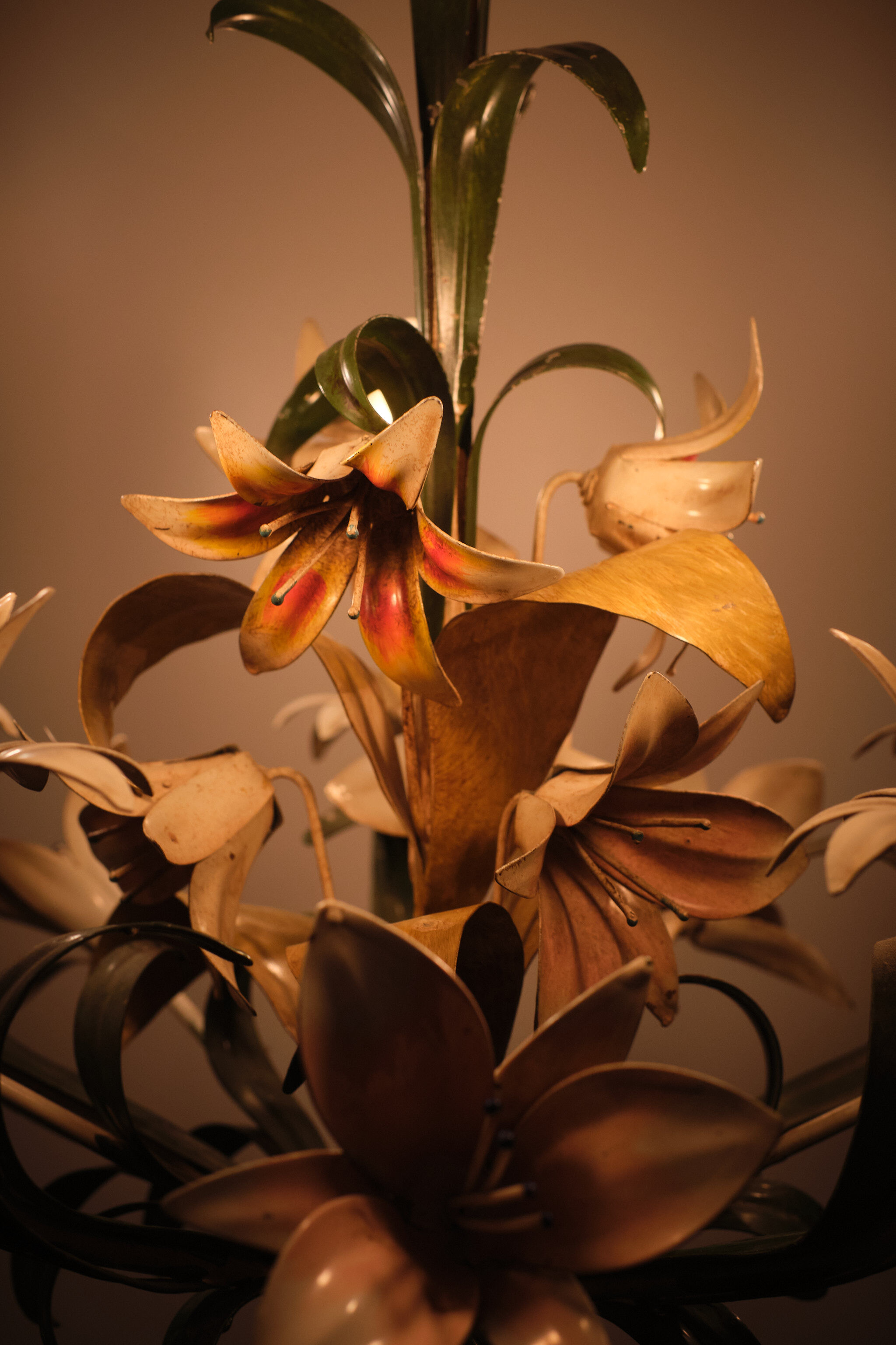 Italian metal flower chandelier, 1960s