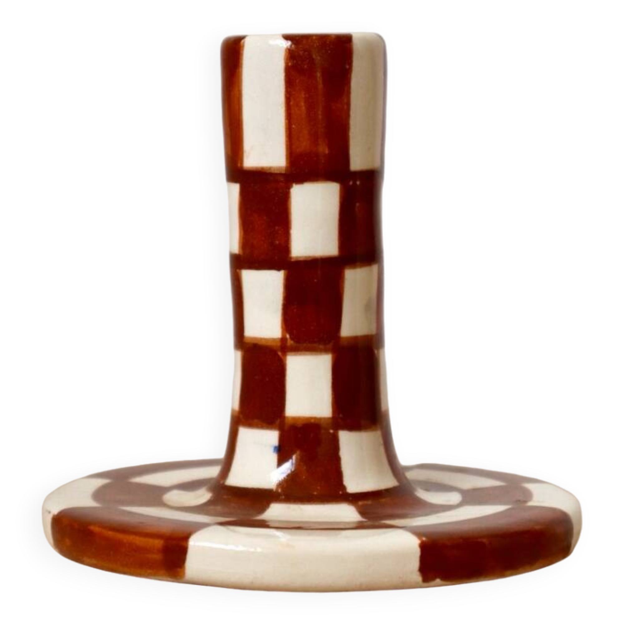 Handmade Brown Checkered Candlestick Holder