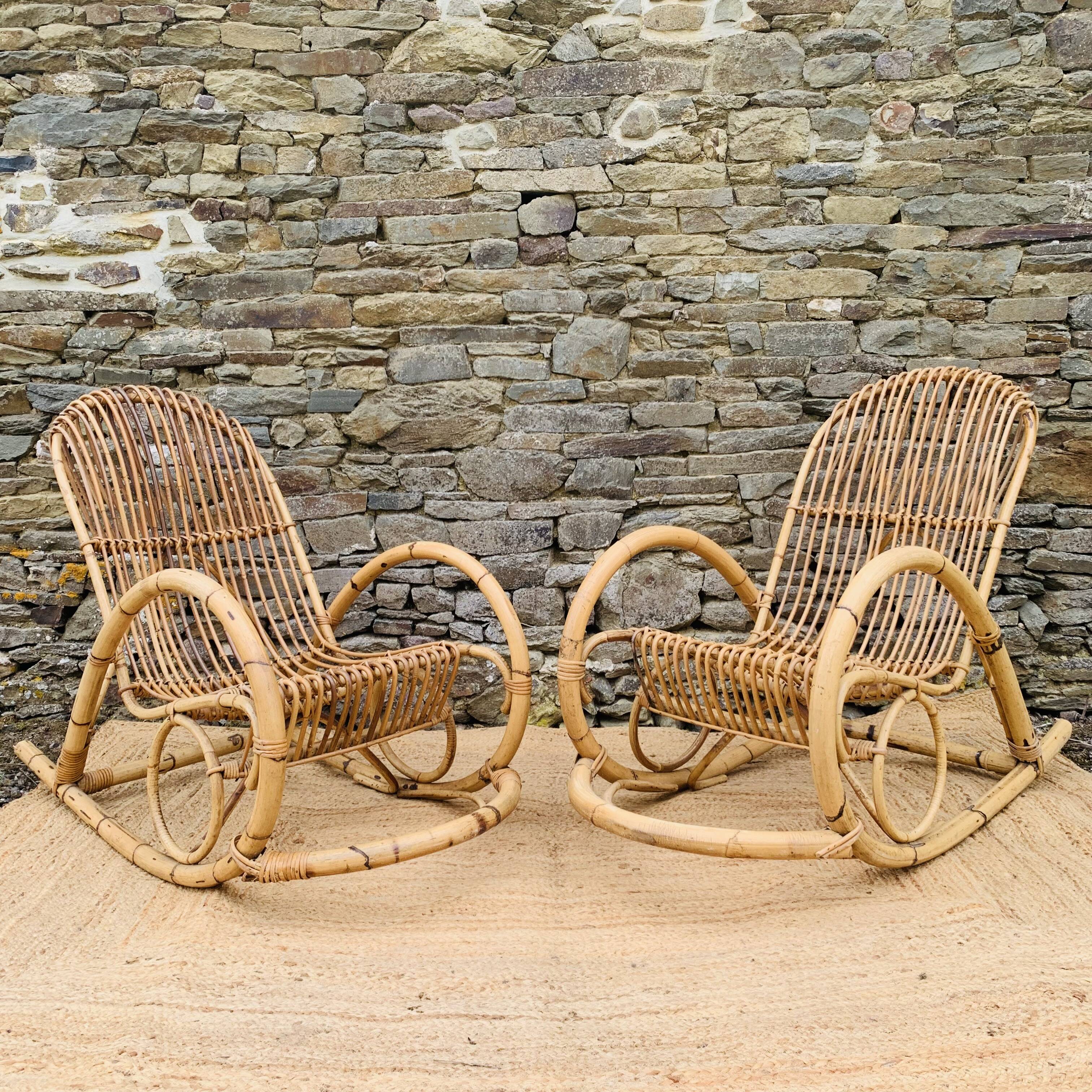 Pair of rattan rocking chairs by Rohe Noordwolde