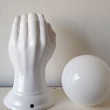 Hand-shaped ceramic and opaline globe, signed delfts wit
