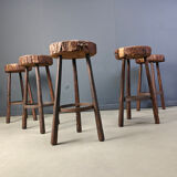 Vintage tree trunk bar stools, 1970s - set of 5