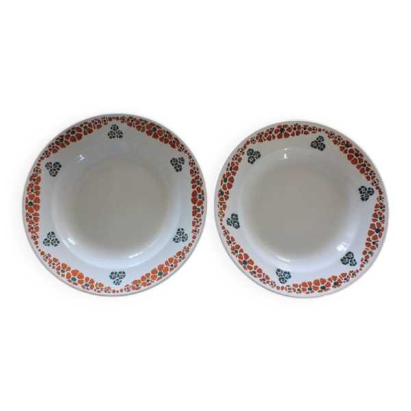 Lot de 2 assiettes creuses Faïencerie Nouvelle Givors modèle Yvette