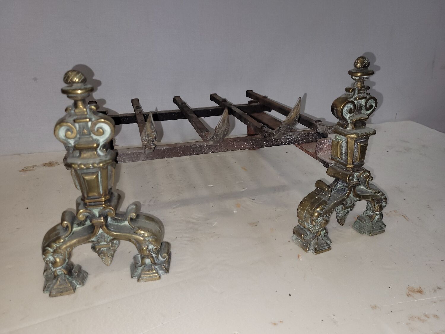 Bronze fireplace chenets