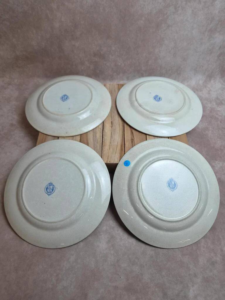 Set of 4 antique English flat plates B.p.w.&m. Milan – Ironstone