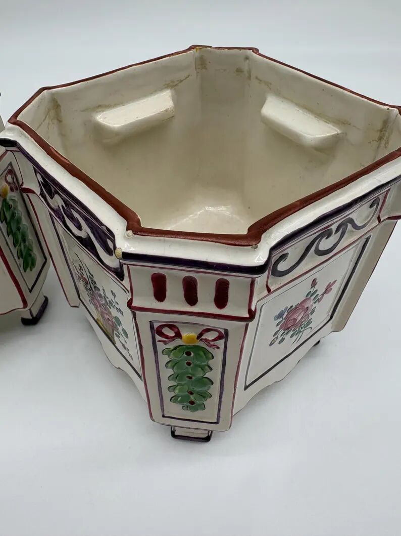 Pair of onion pots Samson 19th century Polychrome earthenware Strasbourg style Antique cache pots