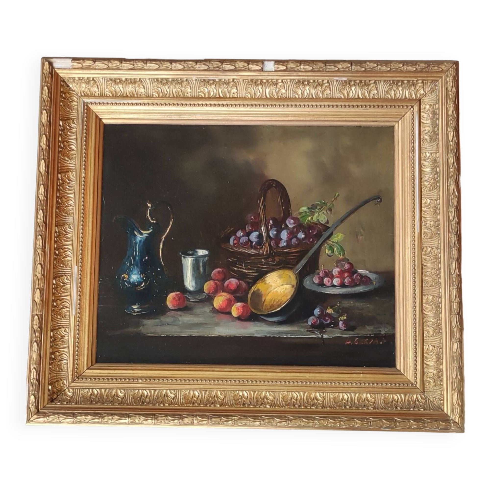 Old Still Life Oil Painting/Golden Frame/19th Century/L.Gervais