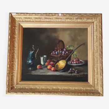 Old Still Life Oil Painting/Golden Frame/19th Century/L.Gervais