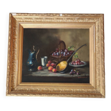 Ancienne Peinture À L Huile Nature Morte/ Cadre Doré/19 ème Siècle/L.Gervais