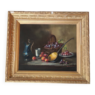 Old Still Life Oil Painting/Golden Frame/19th Century/L.Gervais