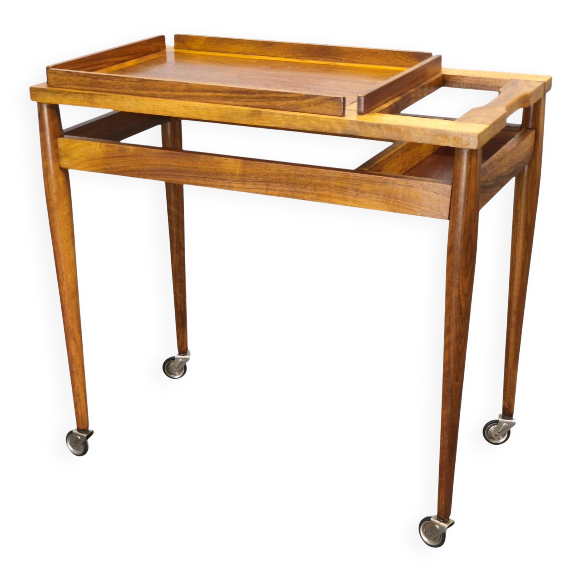 Mid Century Walnut Serving Cart, Czechoslovakia, 1970s