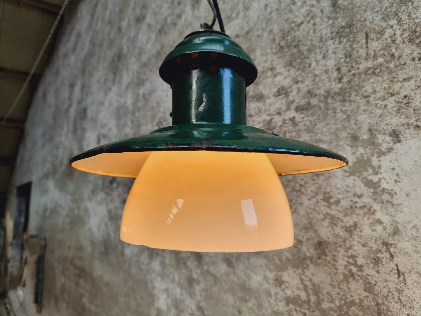 Vintage street lamp green enamel with glass