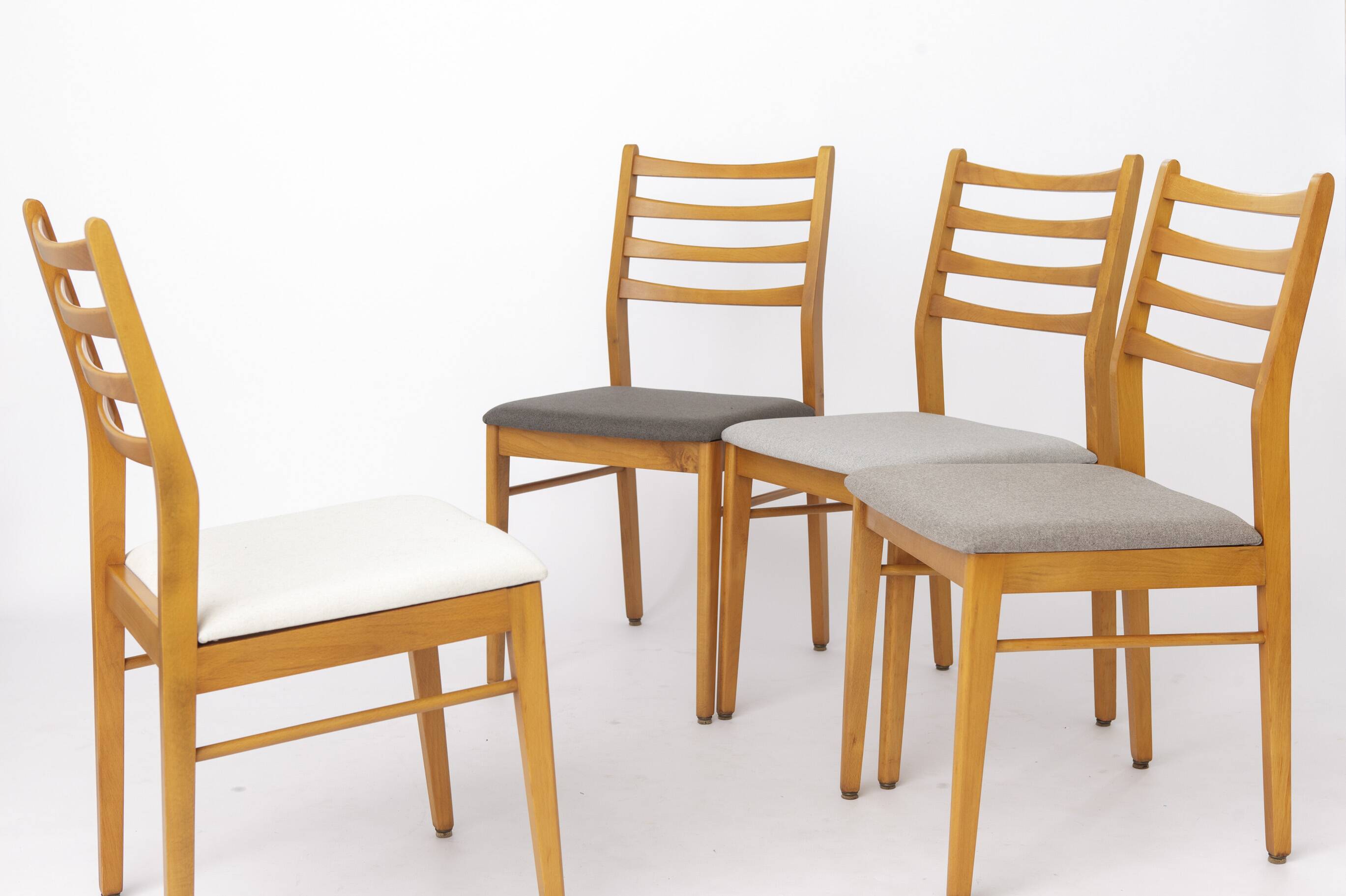 Set of 4 Vintage German Beech Dining Chairs | Newly Upholstered | 1970s