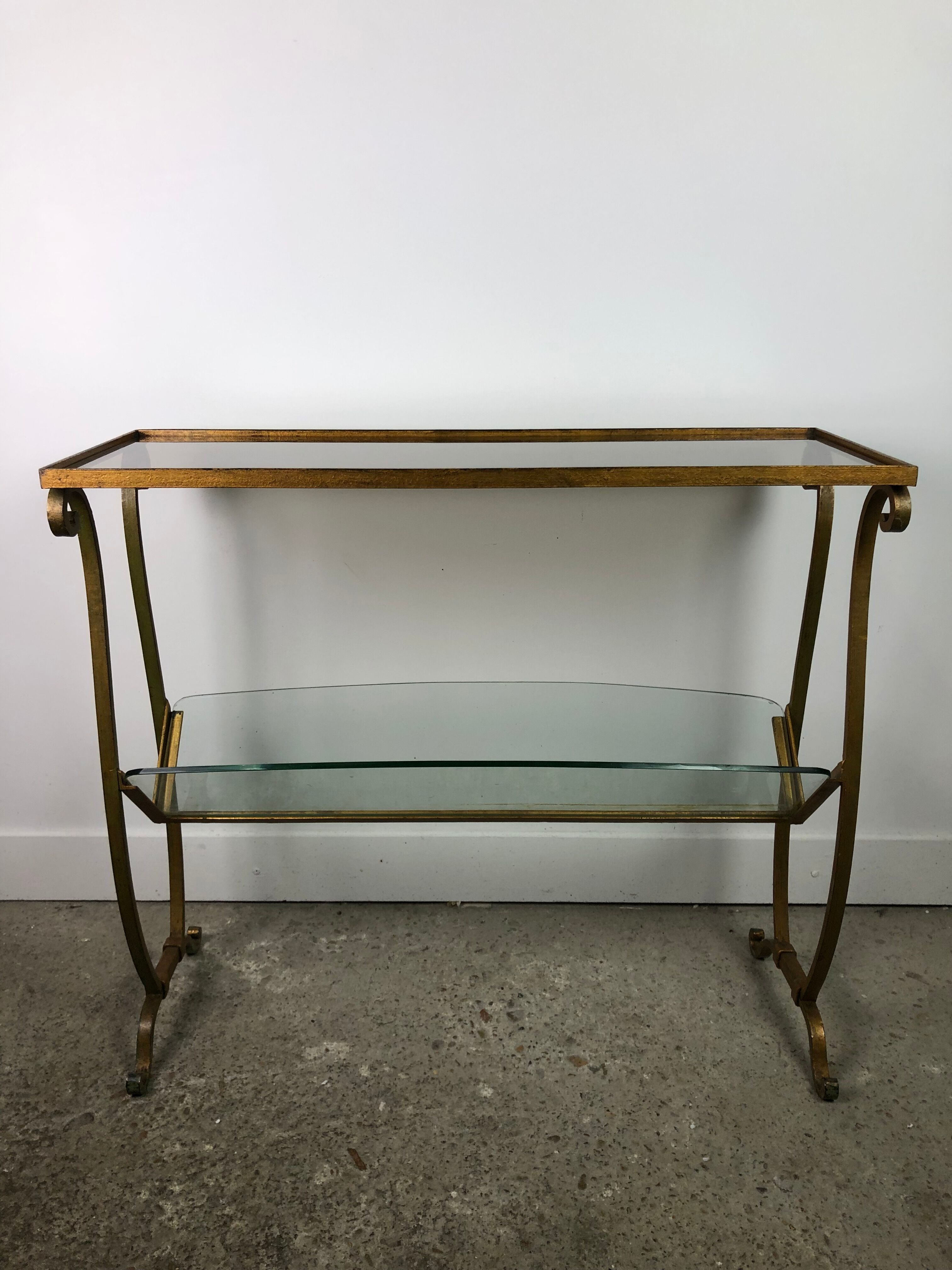 Review door / golden wrought iron sofa end and glass top 1950