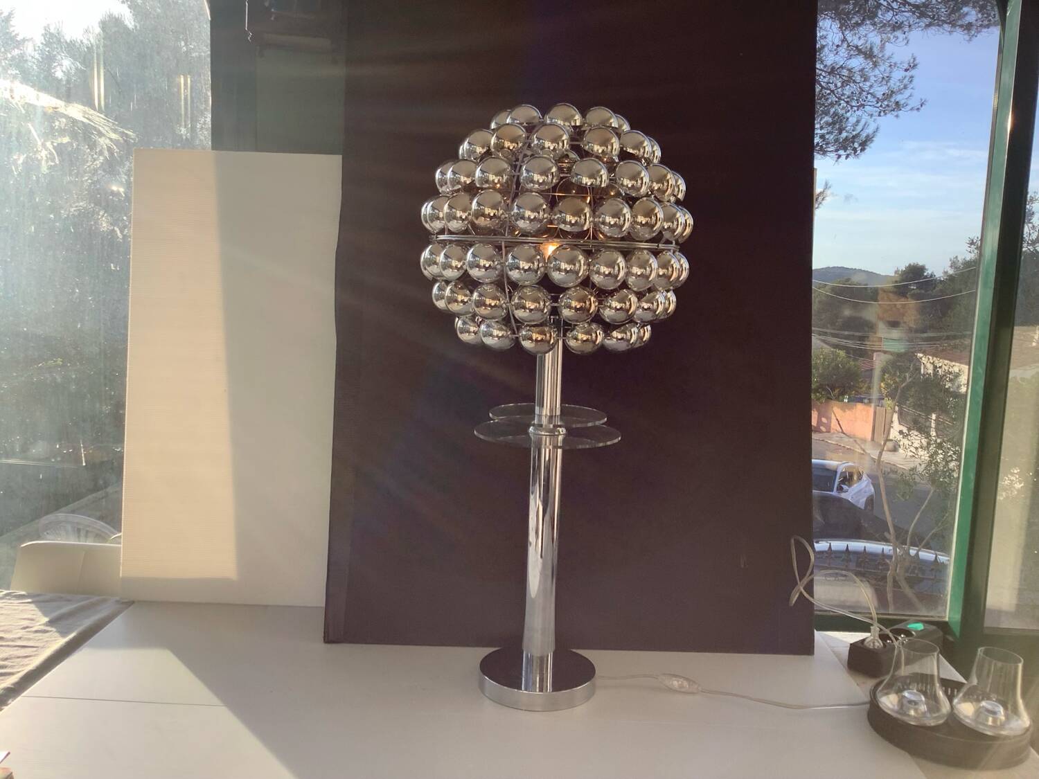 Lampe Vintage Cinétique Abat Jour Kare Plexi  Chrome Space age