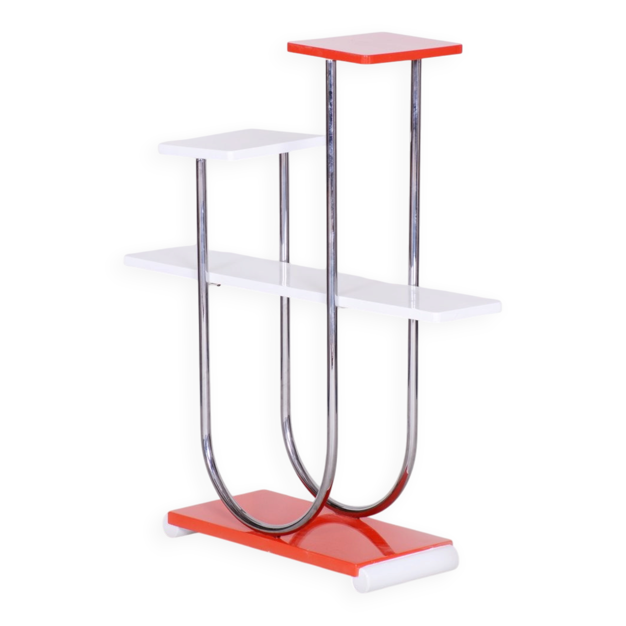 Bauhaus Czech Chrome and Lacquered Wood Flower Stand from Slezak, 1930s