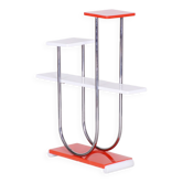 Étagère sur pied Bauhaus en chrome et bois laqué de Slezak, années 1930