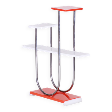 Étagère sur pied Bauhaus en chrome et bois laqué de Slezak, années 1930