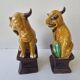 Porcelain Sculpture Pair of Chinese Foo Dogs (Sancai)