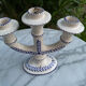 🕯️ 3-branch chandelier in handcrafted earthenware – Blue and white decor