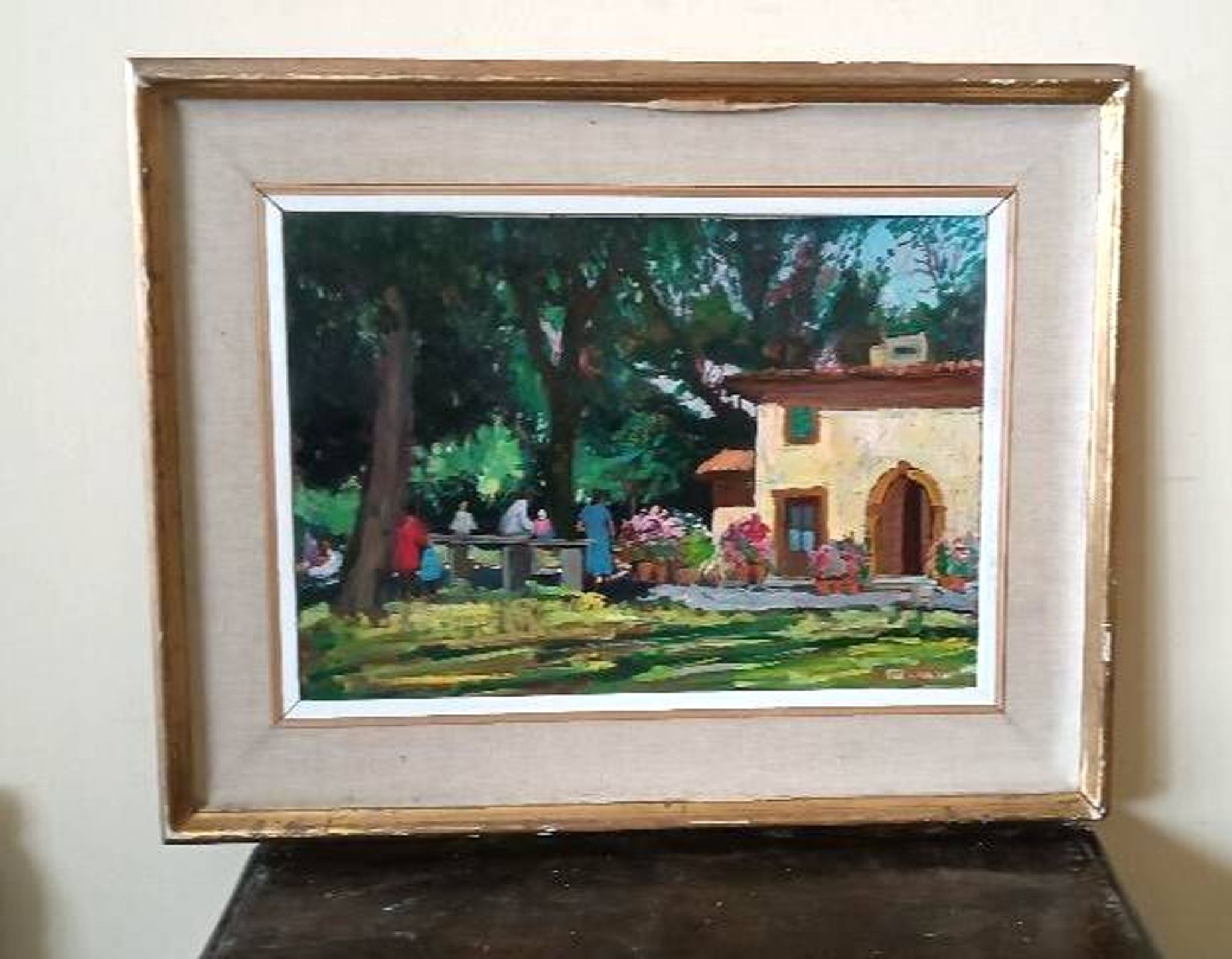 Landscape oil on panel Giuseppe Cavallini (Livorno 1916-2000) Villa Fabbricotti