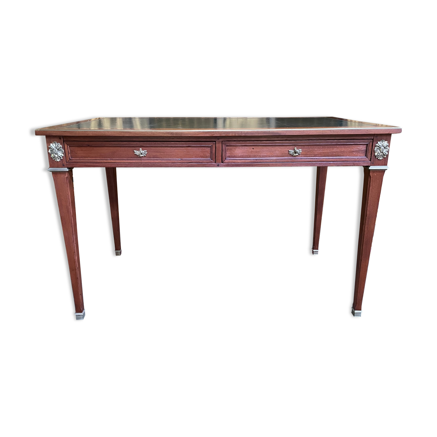 Flat desk in mahogany and leather style Louis XVI restored