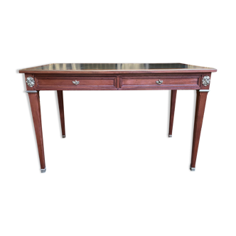 Flat desk in mahogany and leather style Louis XVI restored