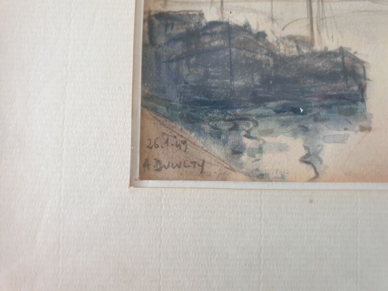 André Duculty (1912-1990) Charcoal and watercolor on paper "Evening mist on the Seine" Signed below