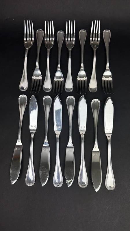 Christofle, Malmaison model, set of 8 fish cutlery.