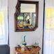 Large wooden wall mirror - wavy carving and natural patina