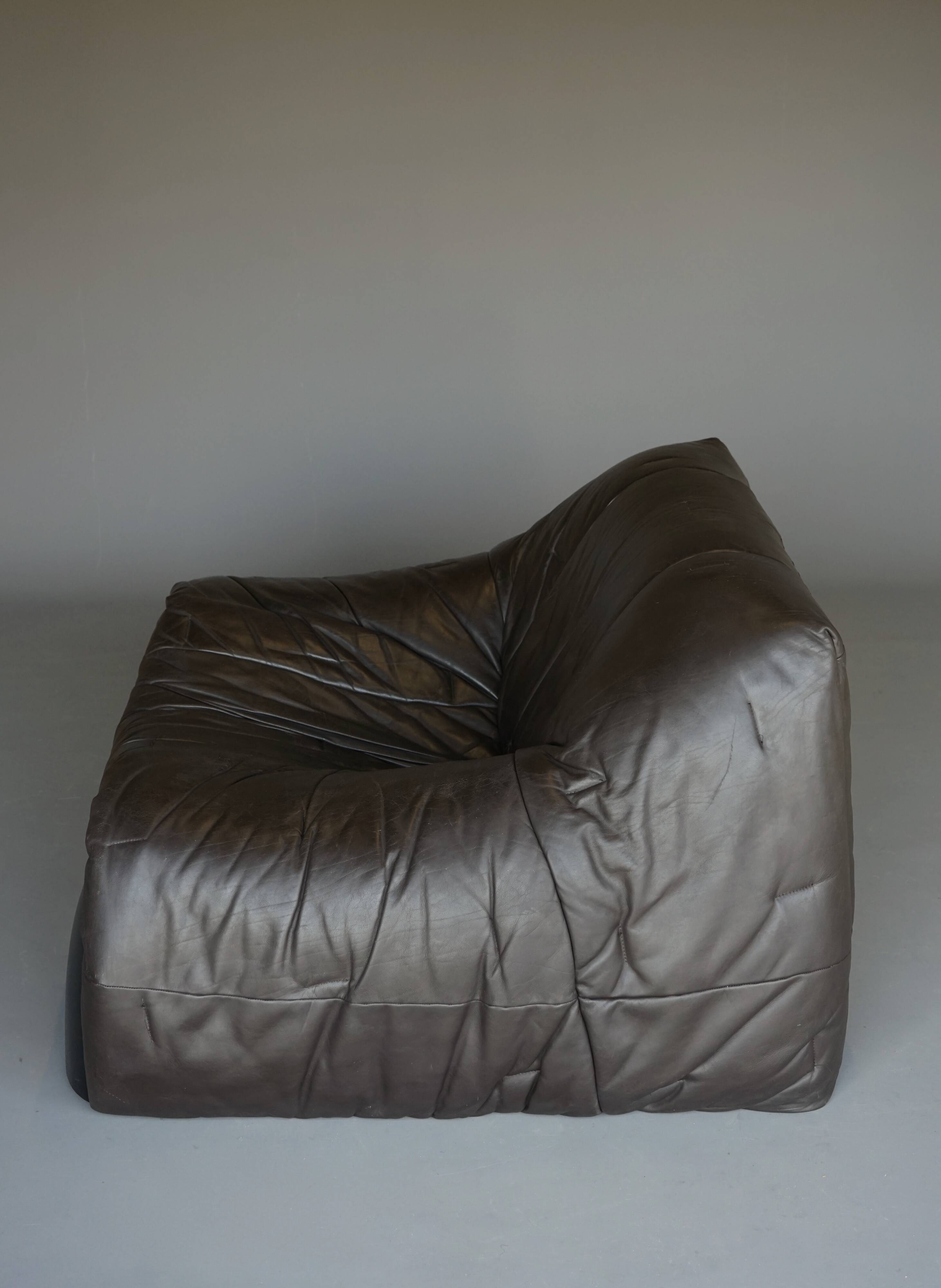 Amak Lounge Chair in brown leather by Annie Hieronimus for Cinna, 1980s