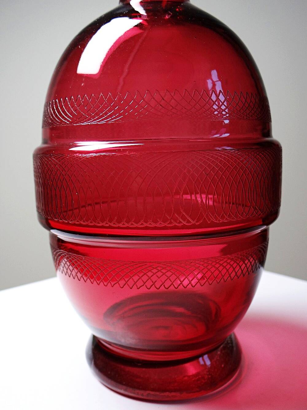 Small carafe, glass/crystal, antique ruby glass, engraved, 19th-20th century.