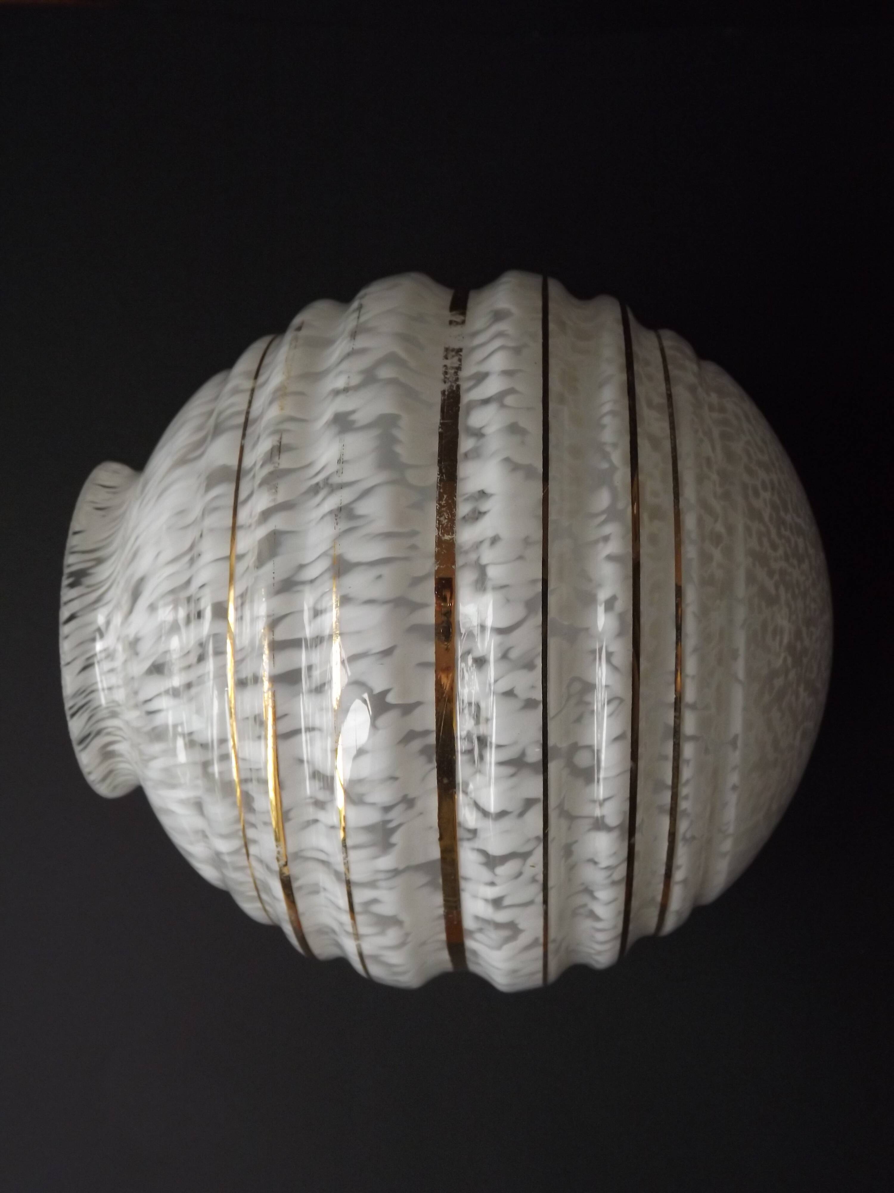 Large French Vintage White and Gold Clichy Glass Replacement Light Shade