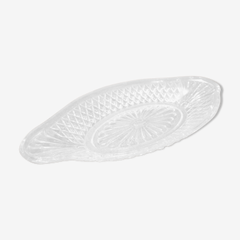 Vintage oval aperitif dish in chiseled glass