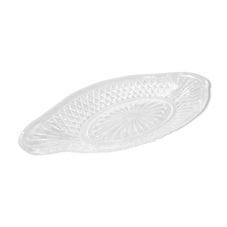 Vintage oval aperitif dish in chiseled glass