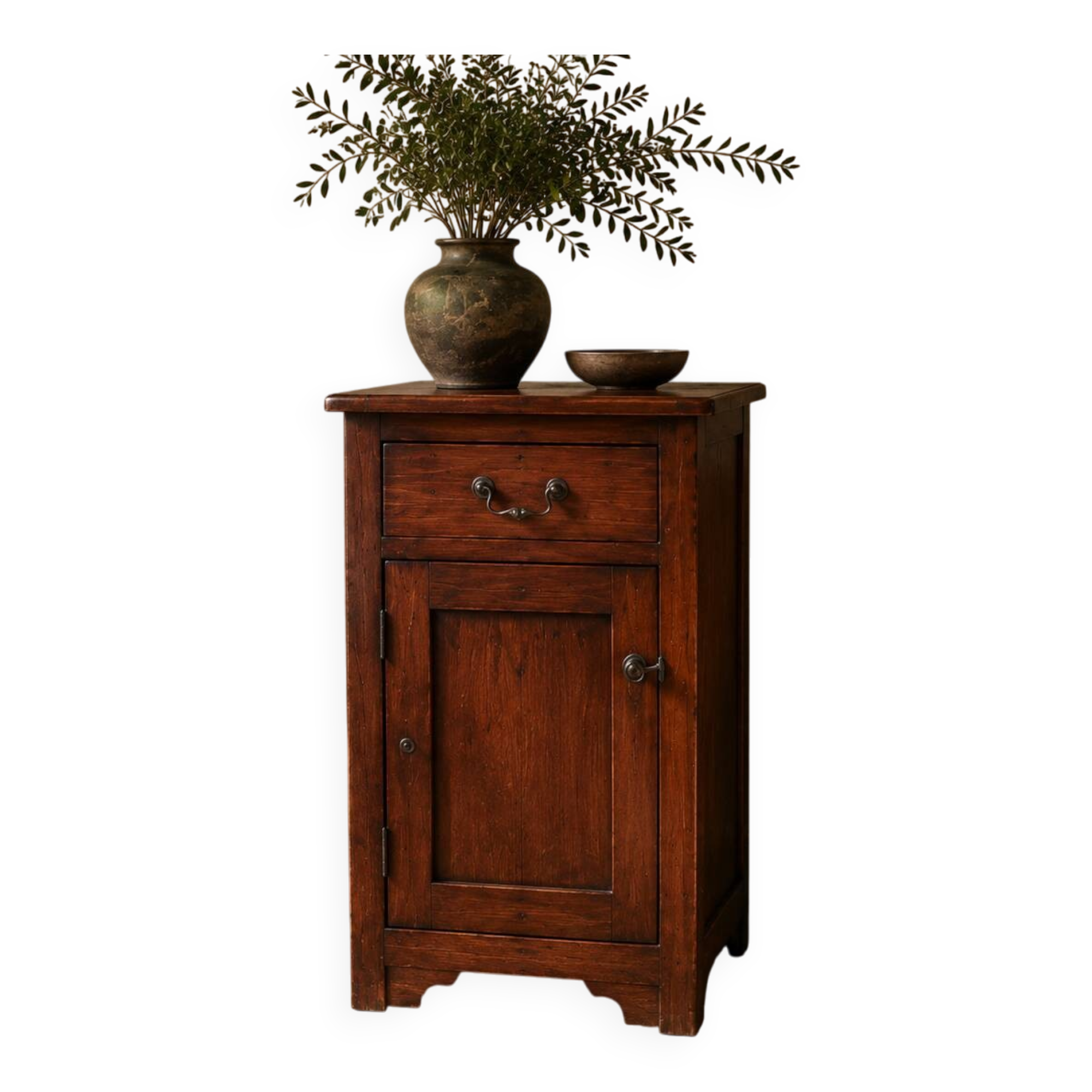 Rustic Walnut Bedside Cabinet, 1980s