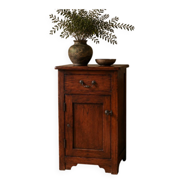 Rustic Walnut Bedside Cabinet, 1980s