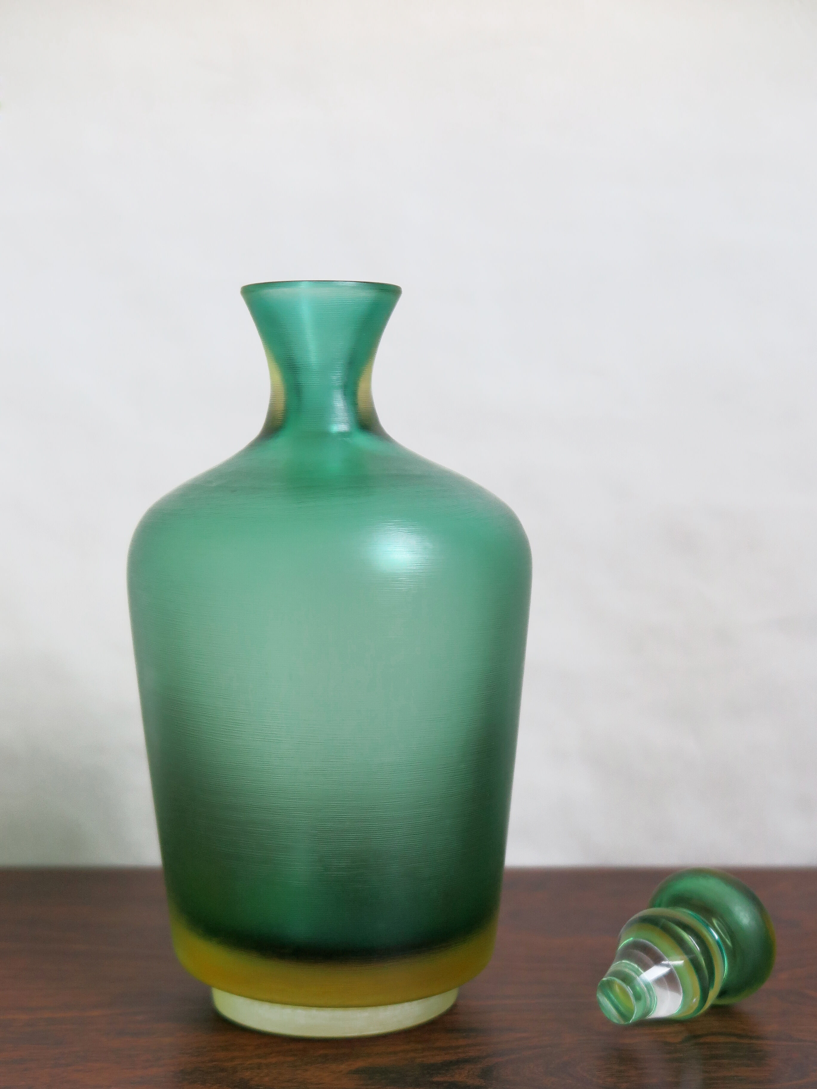 Venini Murano Italian green bottle serie "Incisi" produced in 2004